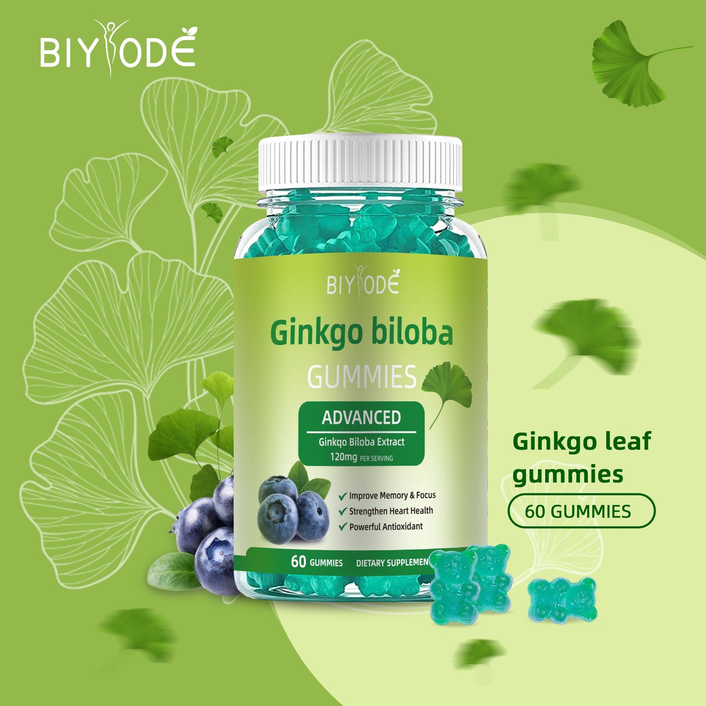 Fast Shipping Ready Stock Wholesale Herbal Supplements Ginkgo Biloba Gummies For Memory & Focus Support