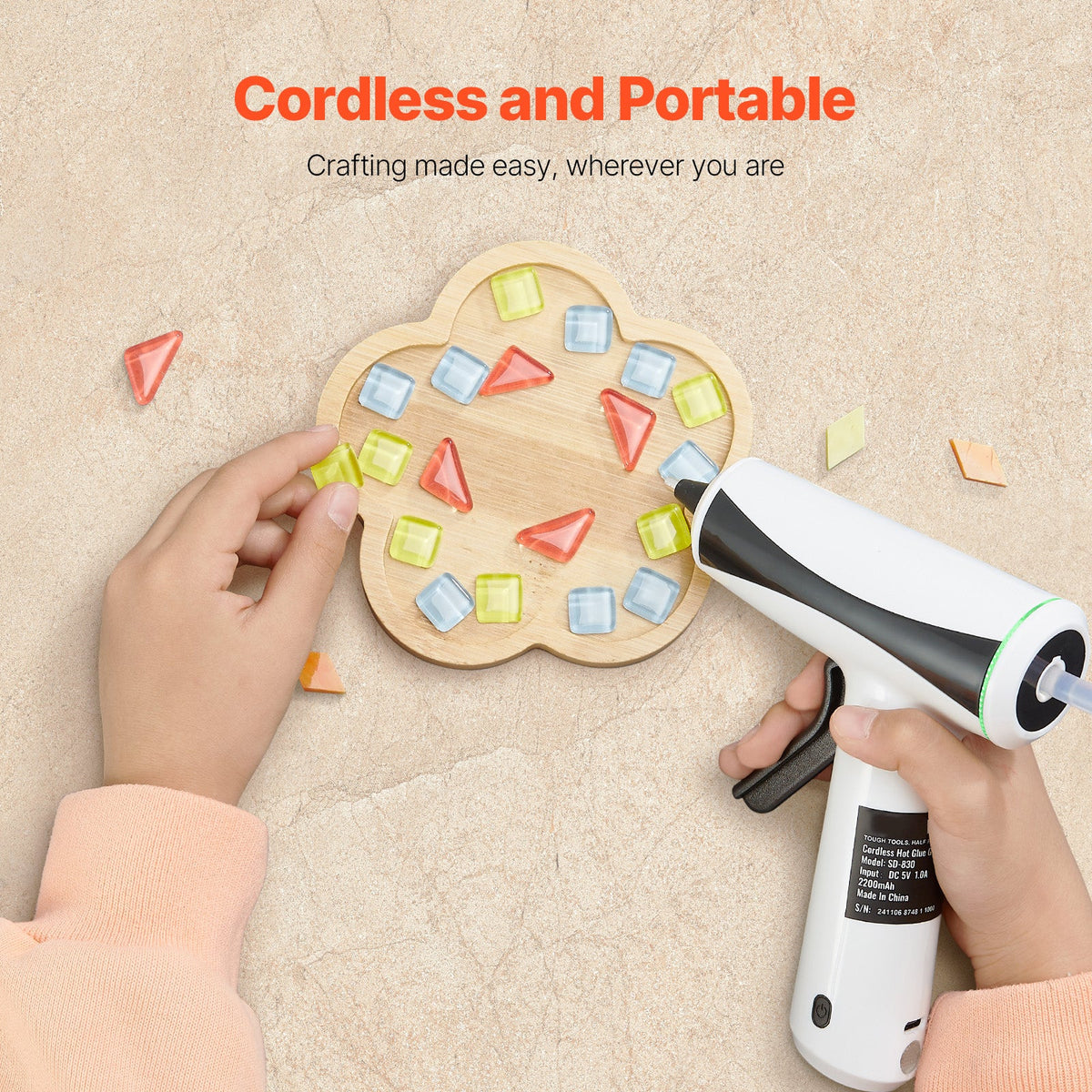 VEVOR Hot Glue Gun, Rechargeable Cordless Glue Gun, Mini Wireless Hot Glue Gun Kit With 2200mAh Battery, 20 Pcs Glue Sticks, Fast Preheating & High Temp, For Crafts, Arts, DIY, Quick Home Repairs
