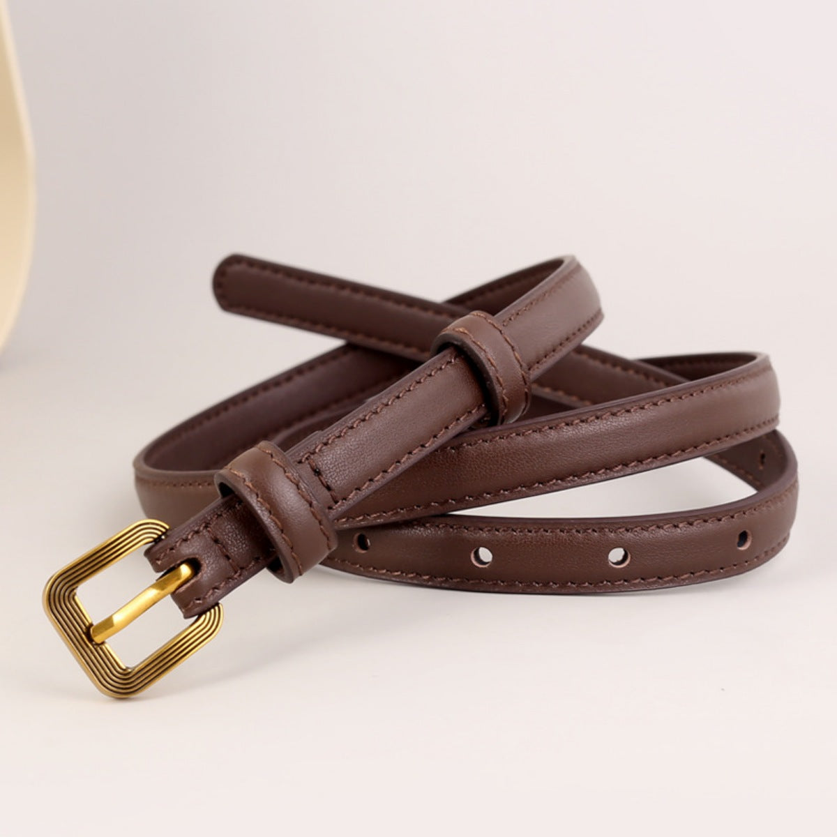 Leather Skinny Belt with Buckle