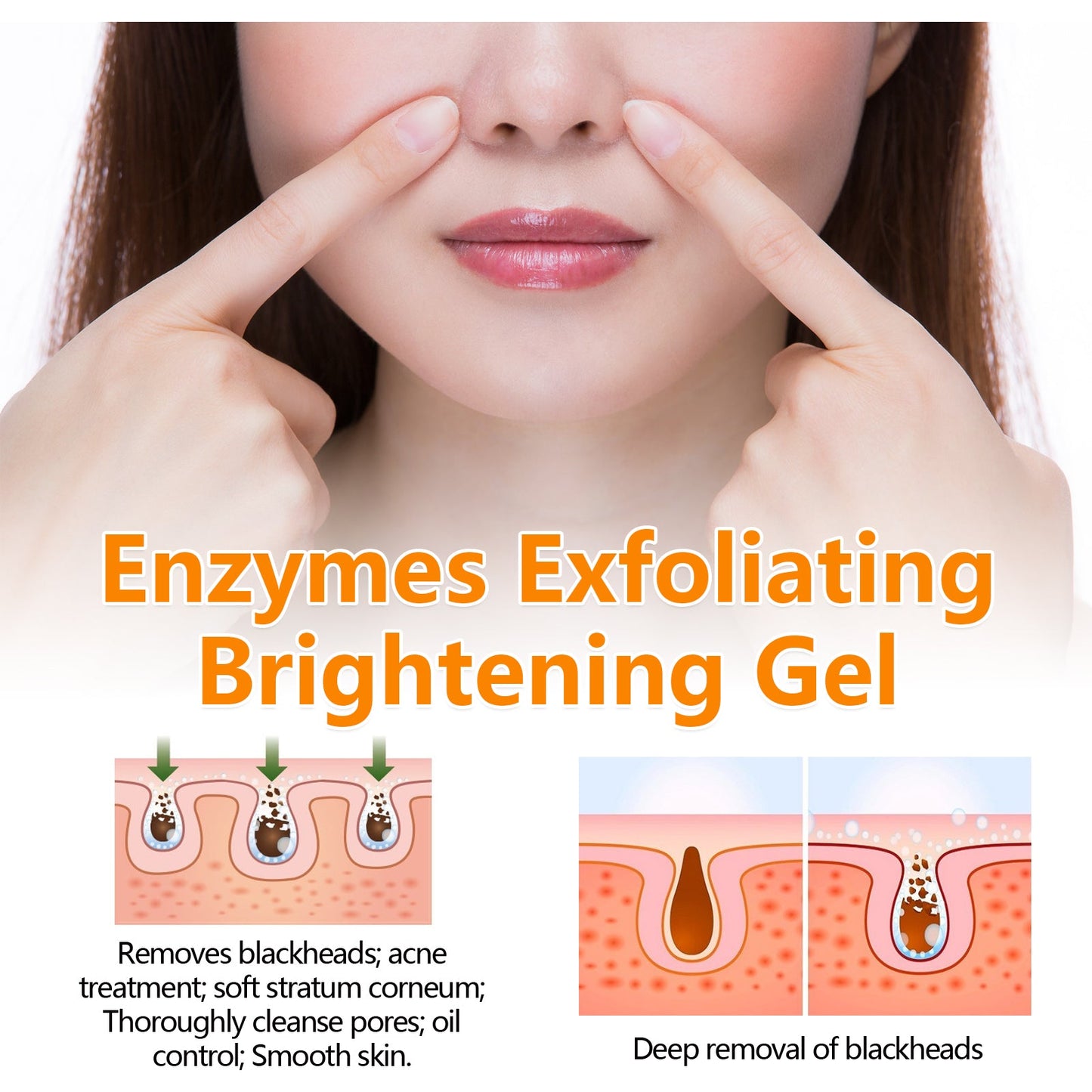 Hoygi Orange Enzymes Exfoliating Brightening Gel, Gently exfoliate blackheads, shrink pores, lighten and smooth delicate skin