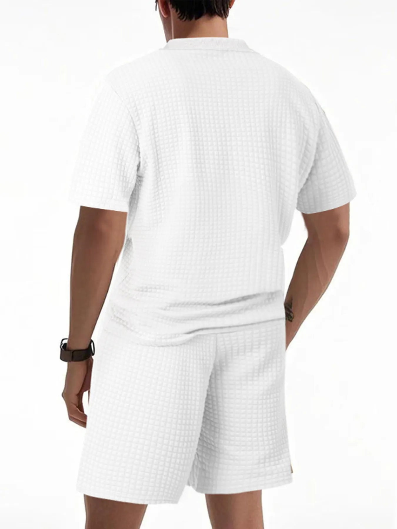 Men's Full Size Textured Round Neck Top and Shorts Set Plus SIze