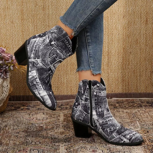 Point Toe Block Heels Boots