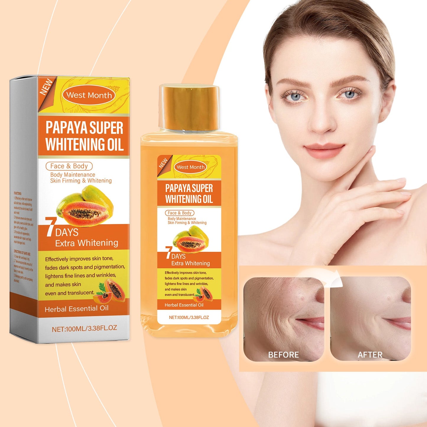 West&Month Papaya Body Care Oil, Body Massage And Moisturizing Body Skin Moisturizing Oil