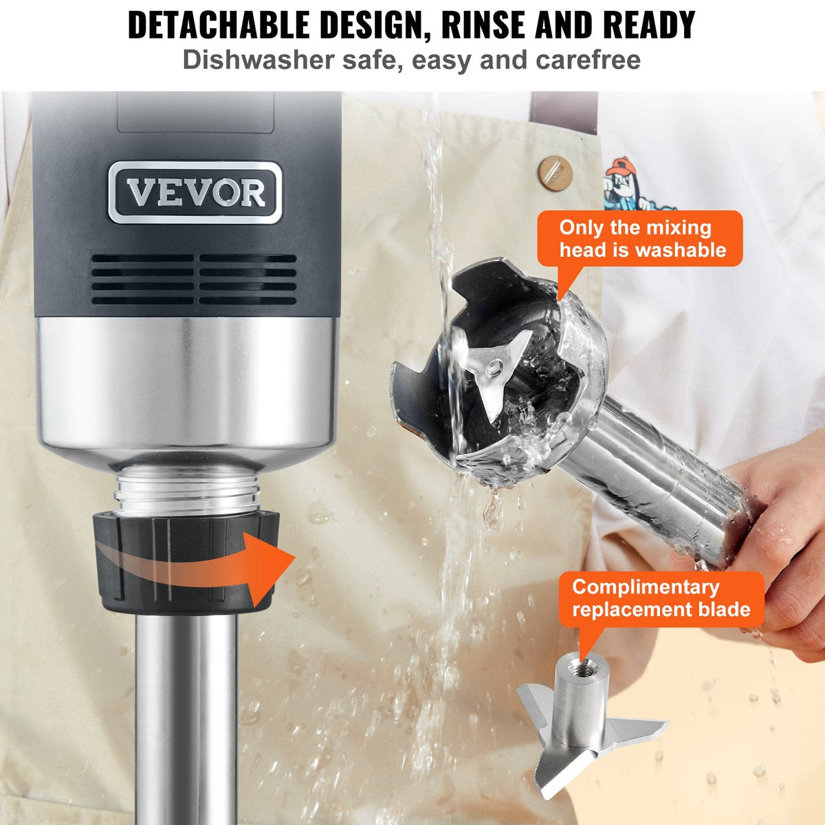 VEVOR Commercial Immersion Blender, 750W 16Heavy Duty Hand Mixer, Variable Speed Kitchen Stick Mixer With 304 Stainless Steel Blade, Multi-Purpose Portable Mixer For Soup, Smoothie, Puree, Baby Food