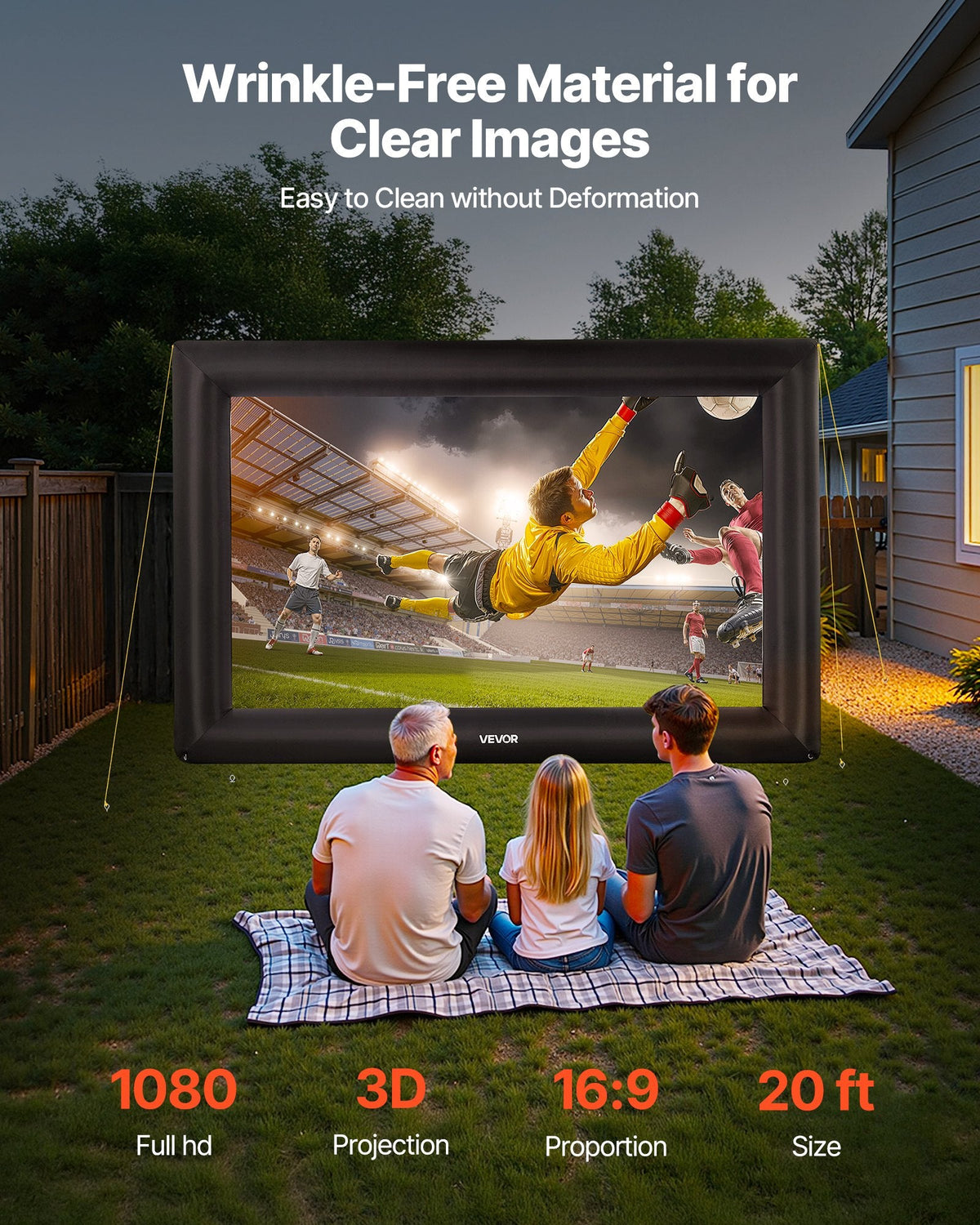 20FT Inflatable Projector Screen, Inflatable Movie Screen Outdoor With 250W Air Blower Projector Screen Oxford Fabric Material Blow Up Screen For Outdoor Backyard, Home Theater, Theme Party