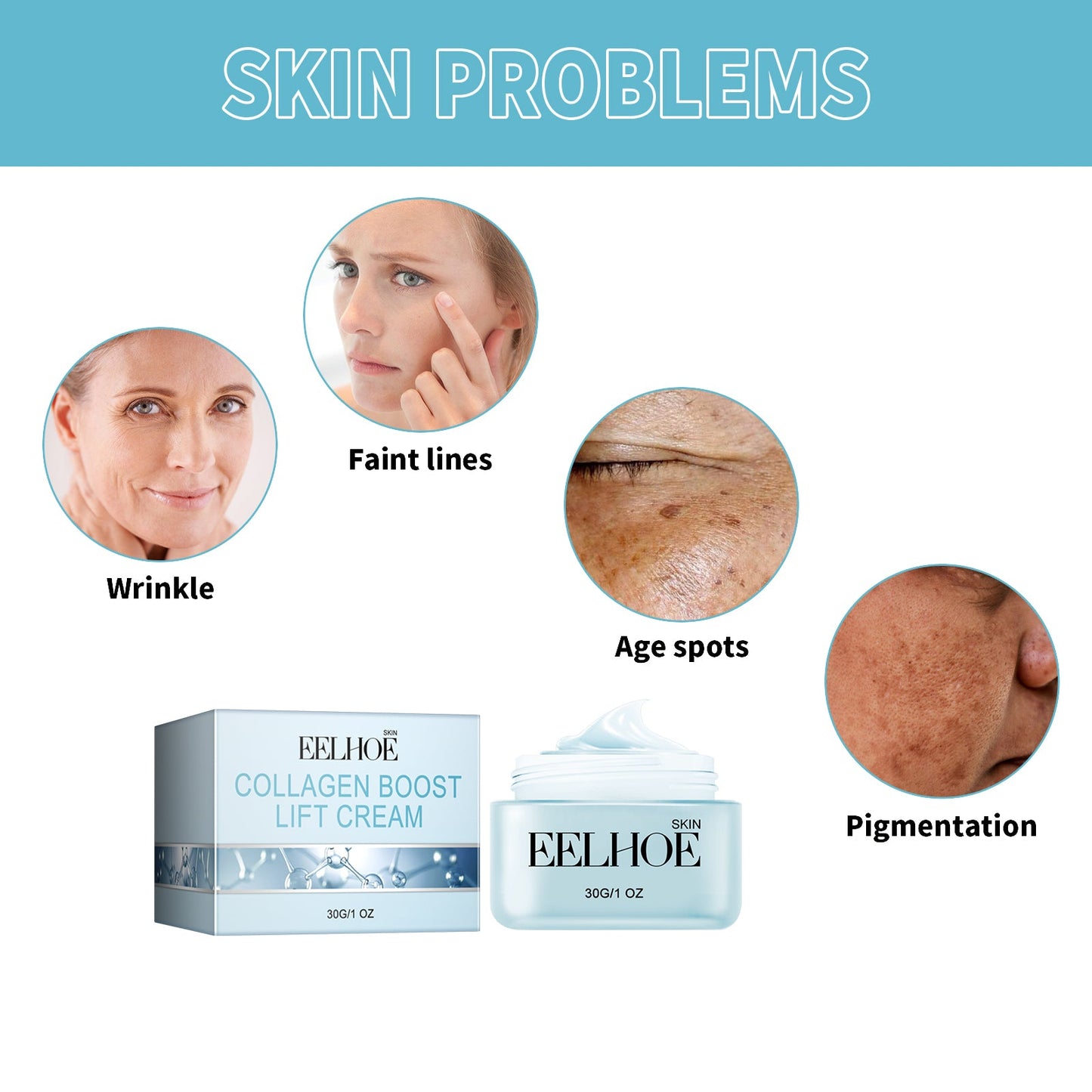 EELHOE Collagen Boost Lift Cream, Lighten Wrinkles By Moisturizing And Firming Skin Anti-Aging Cream