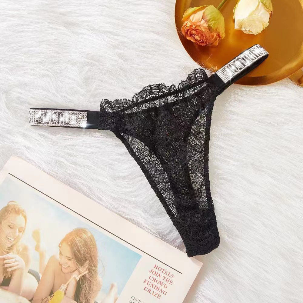 Rhinestone Lace Underwear Women's T-back