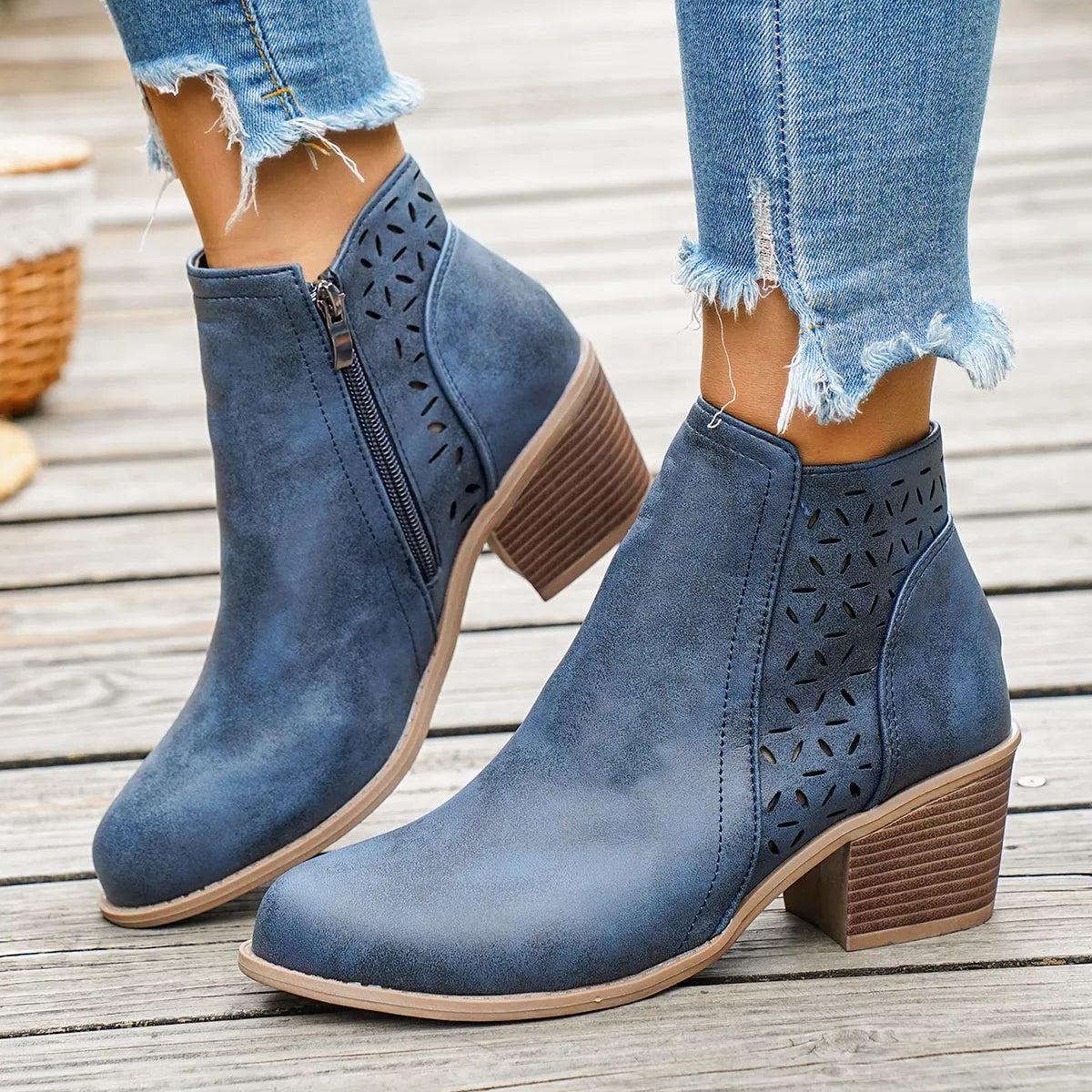 Round Toe Block Heels Boots