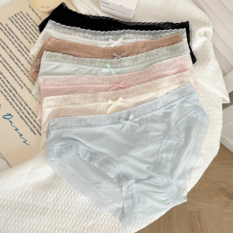 Women's Antibacterial Seamless Mid-Rise Sexy Lace-trimmed Thong Pants