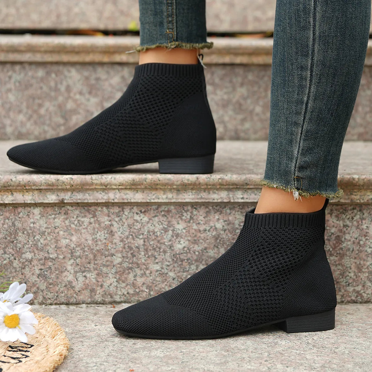 Mesh Knit Ankle Boots with Stretch Comfort Fit