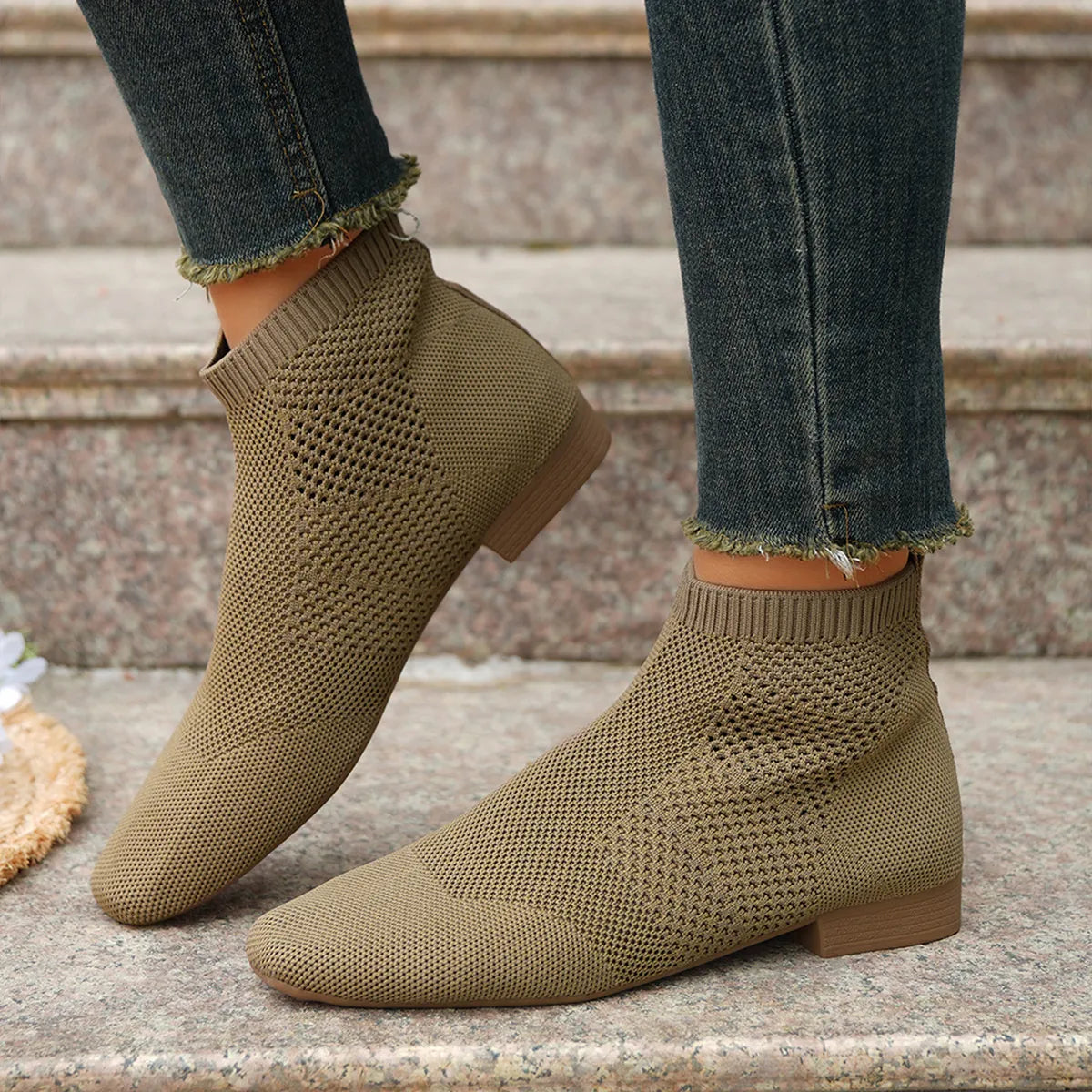 Mesh Knit Ankle Boots with Stretch Comfort Fit