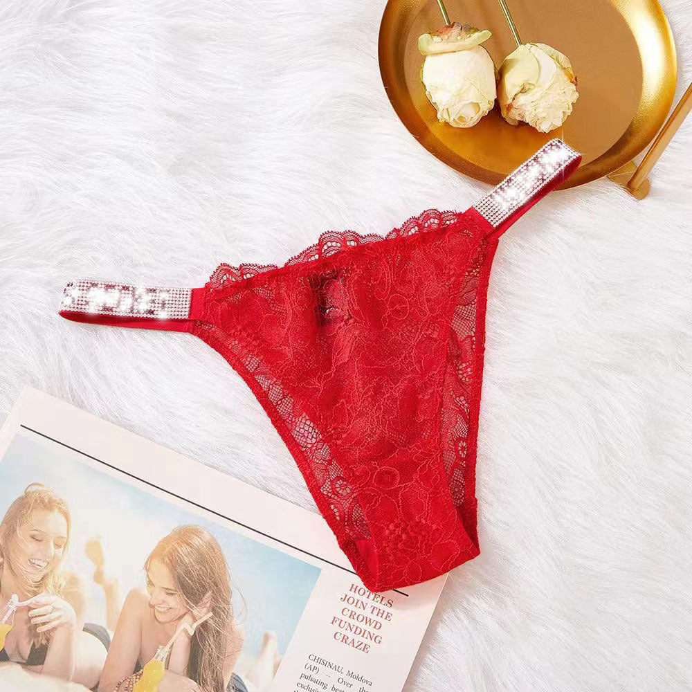 Rhinestone Lace Underwear Women's T-back