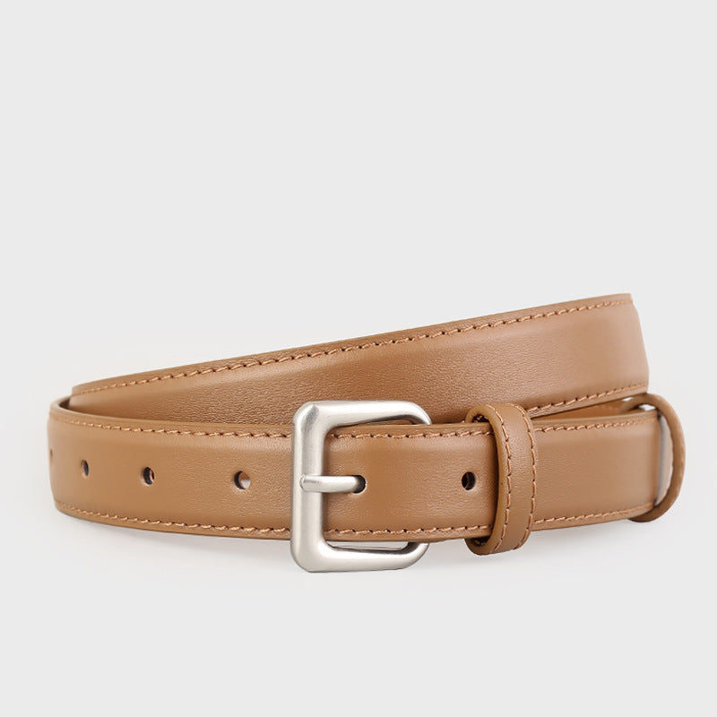 Classic Leather Belt with Silver Buckle