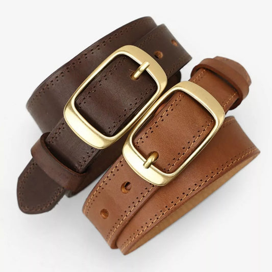 Cowhide Leather Belt with Golden Buckle
