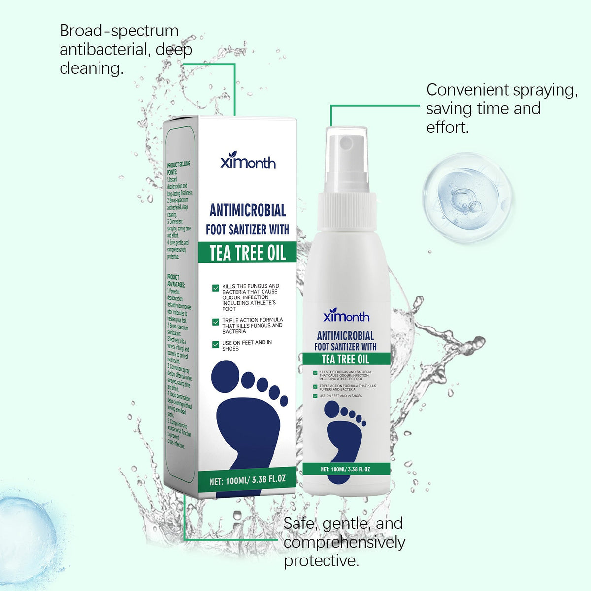 XIMONTH Antimicrobial Foot Sanitizer Spray With Tea Tree Oil