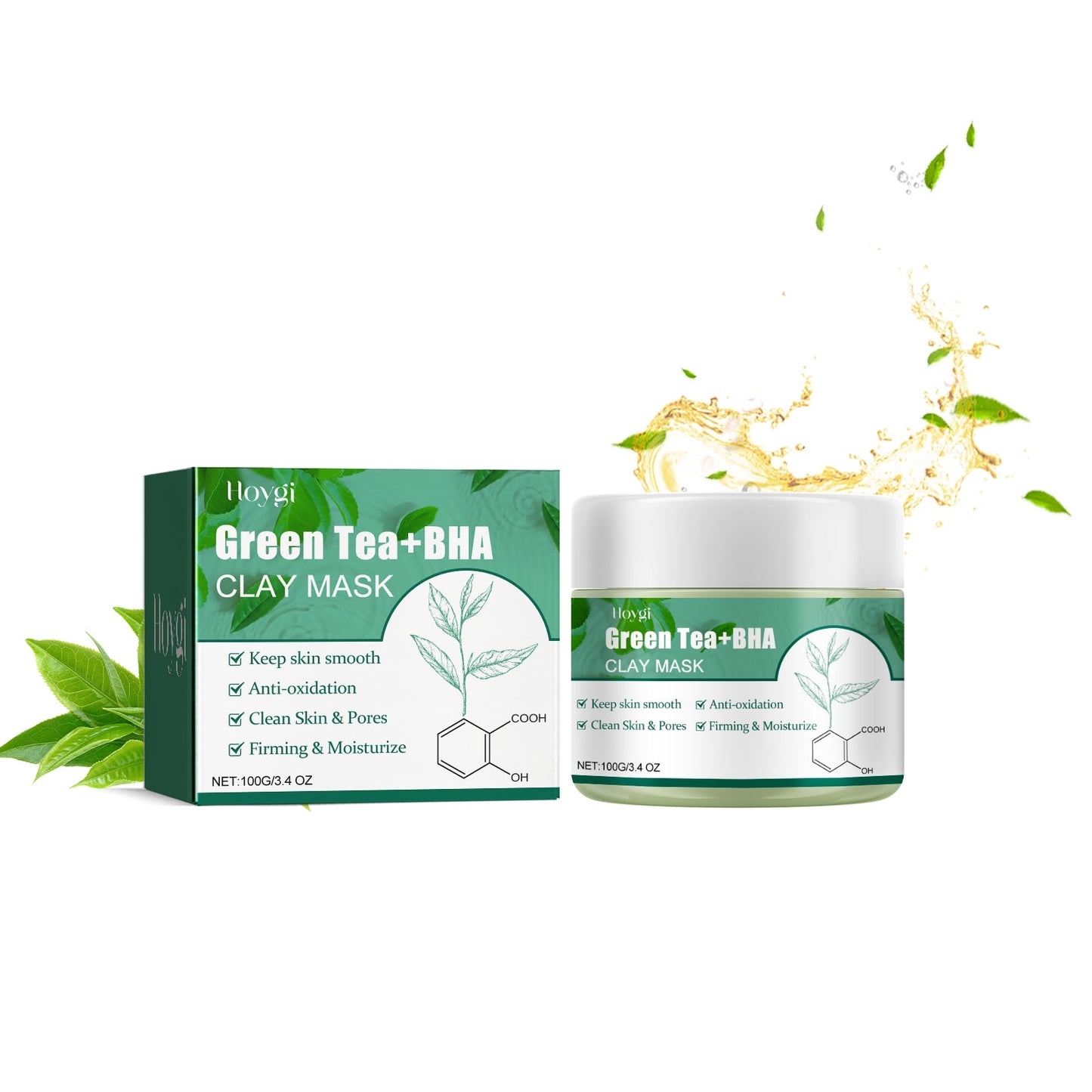 Hoygi Green Tea Cleansing Mud Mask, Facial Cleansing Moisturizing Whitening Skin Blackhead Acne Removing Mud Mask