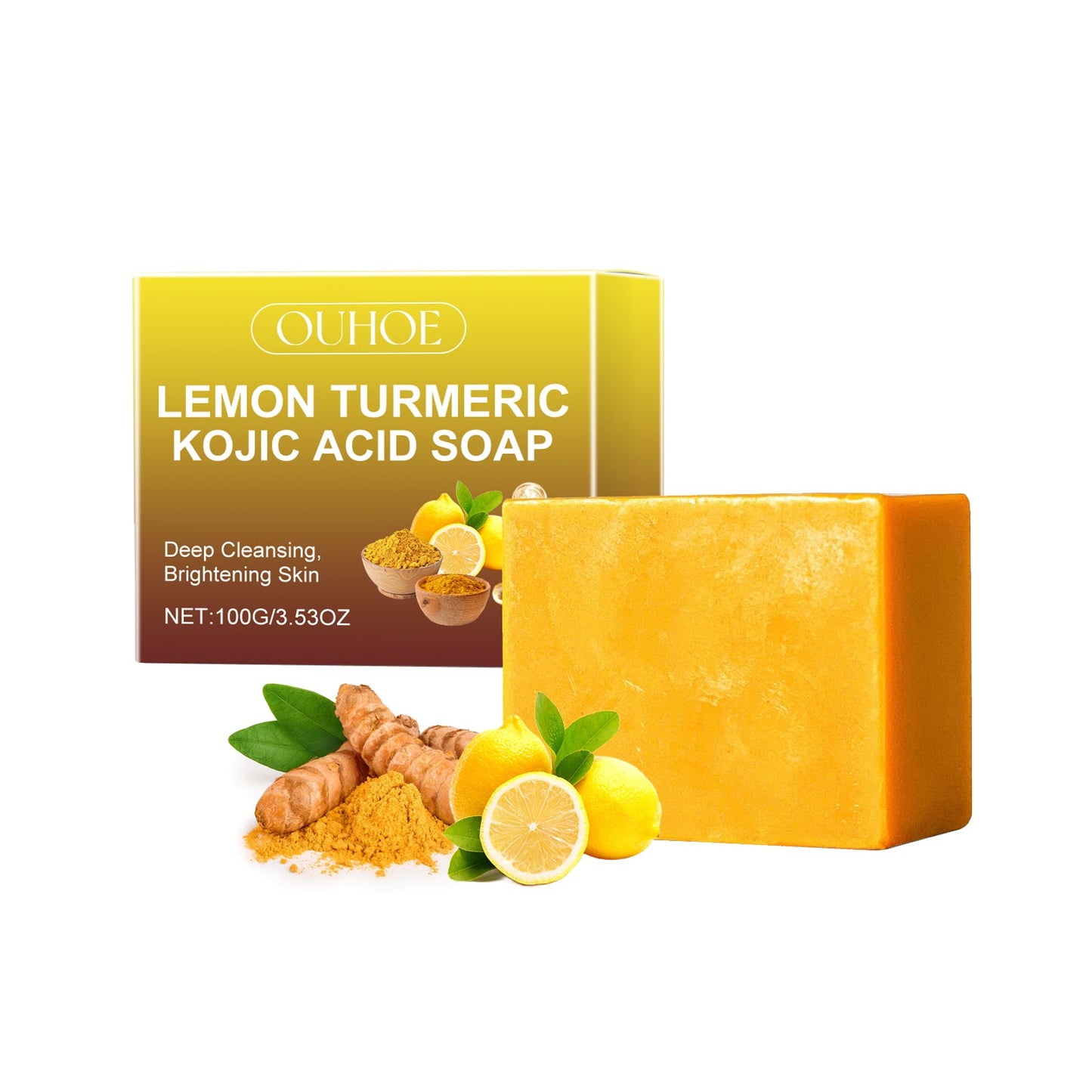 Ouhoe Lemon Turmeric Acid Soap Deep Cleanses Skin Brightening Whitening Exfoliating Moisturizing Bath And Face Soap