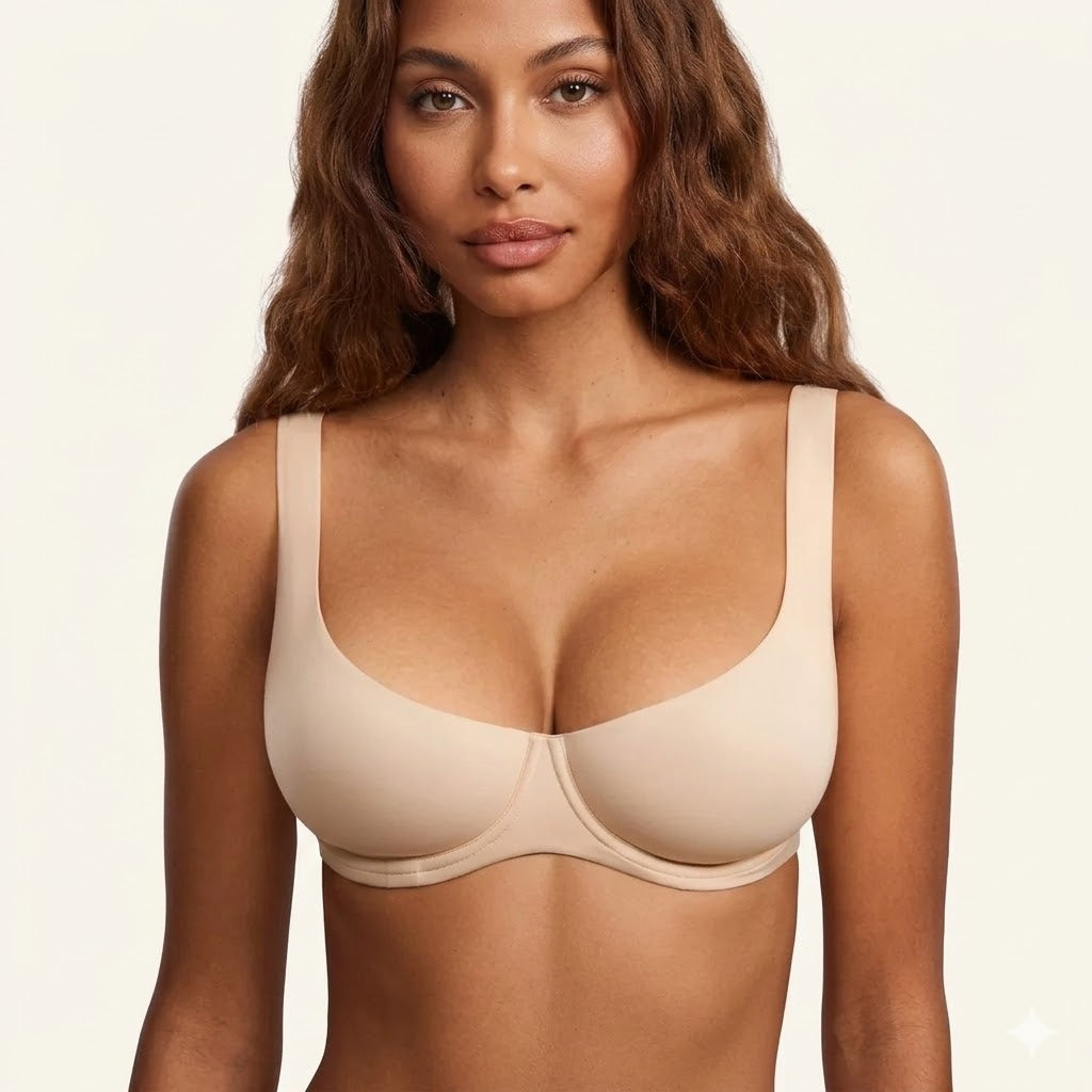Unlined Balconette Bra Underwired Double Layer Cup Adjustable Straps Soft Stretchy Invisible Under Low Cut Tops SpringStatements