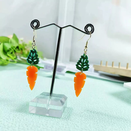Carrot & Leaf Dangle Earrings