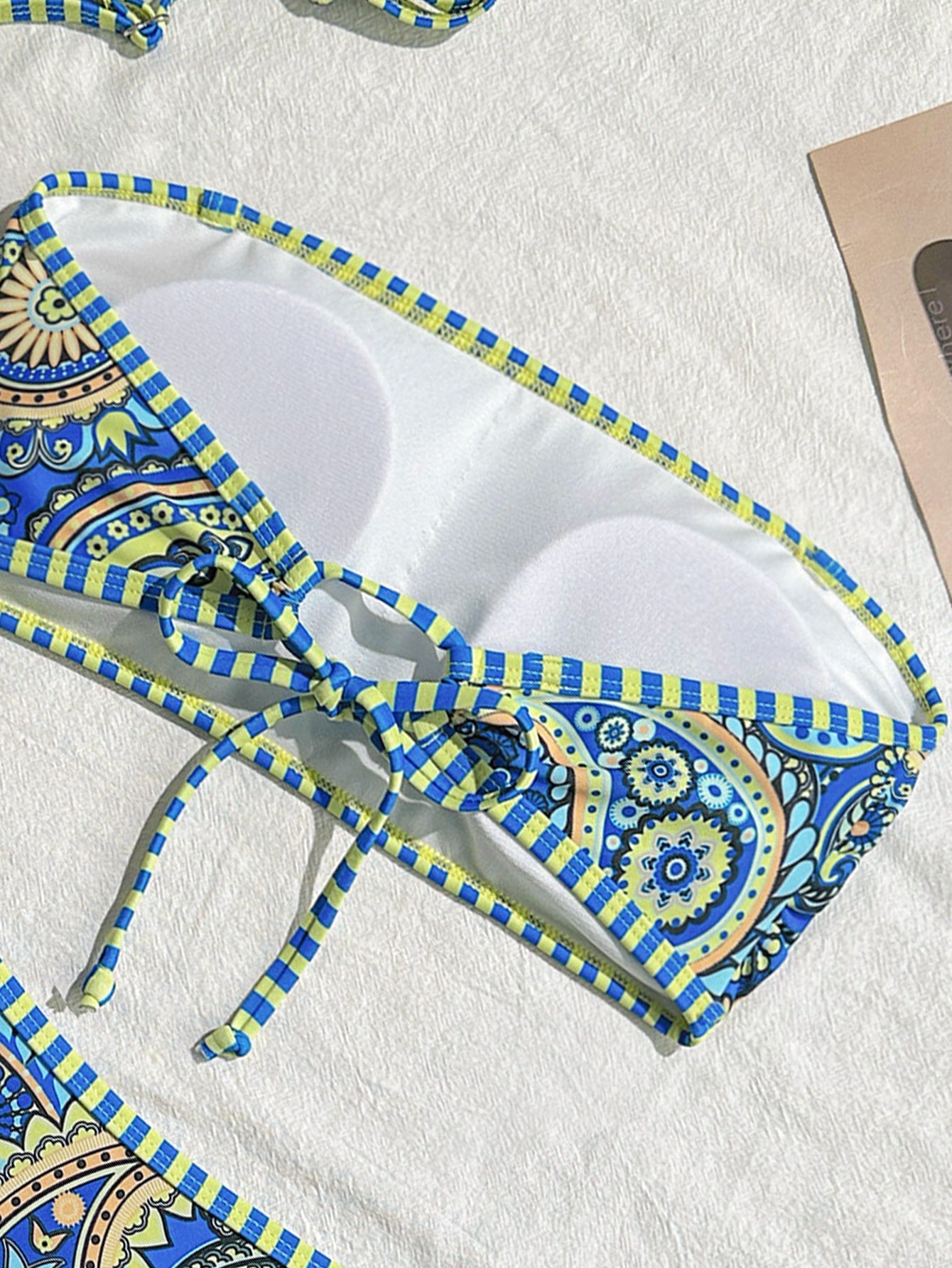 Women's Paisley Print Bandeau Bikini Set, Strapless Top With Removable Strap & High Cut Bottom