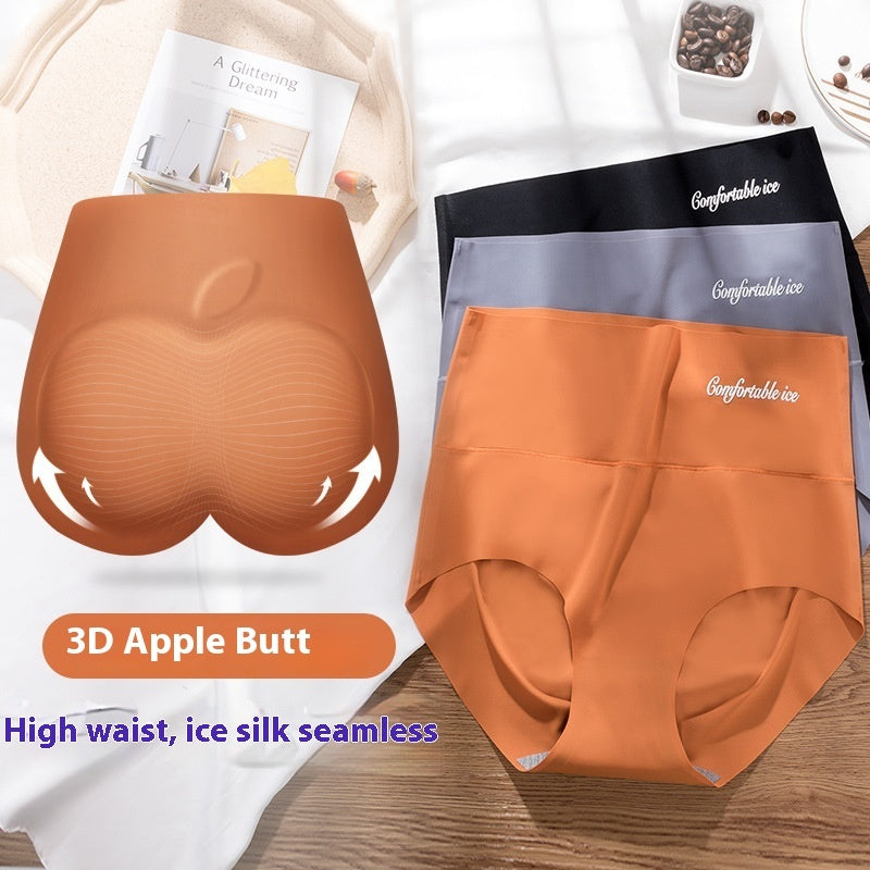 High Waist Ice Silk Seamless Panties Women's Belly Contracting And Hip Lifting