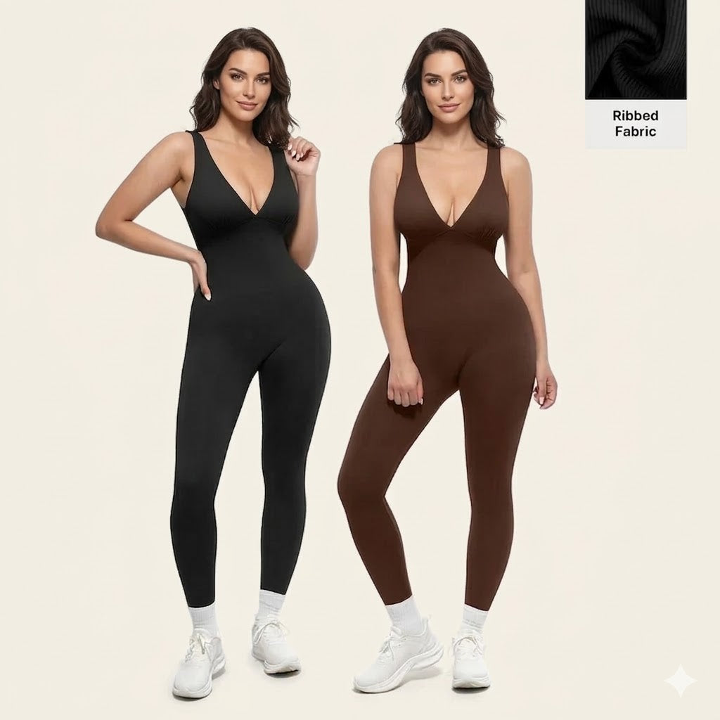 Deep V Shapewear With Chest Support Breathable High-Waisted Tummy Control Jumpsuit