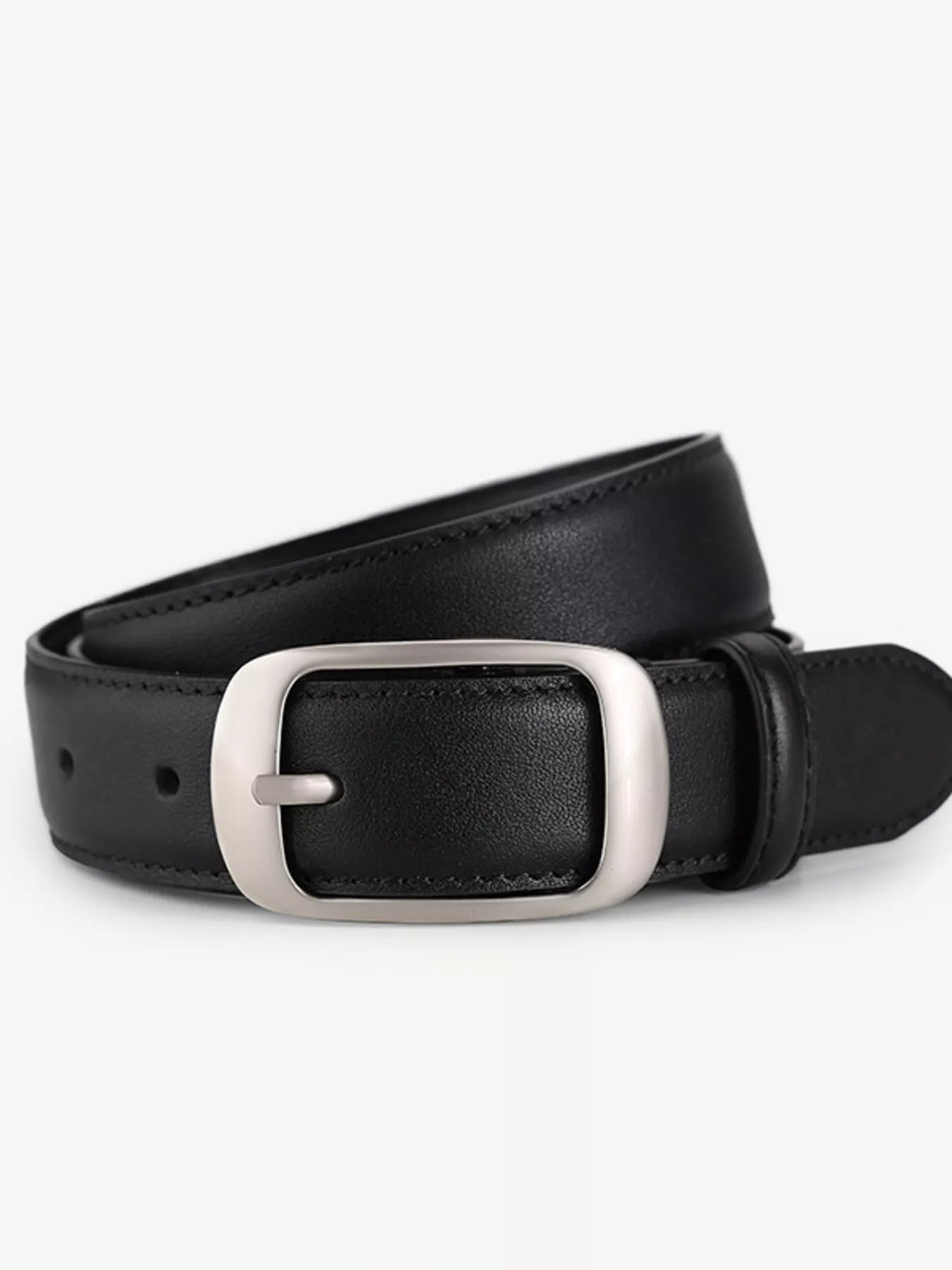 Classic Leather Belt with Silver Buckle