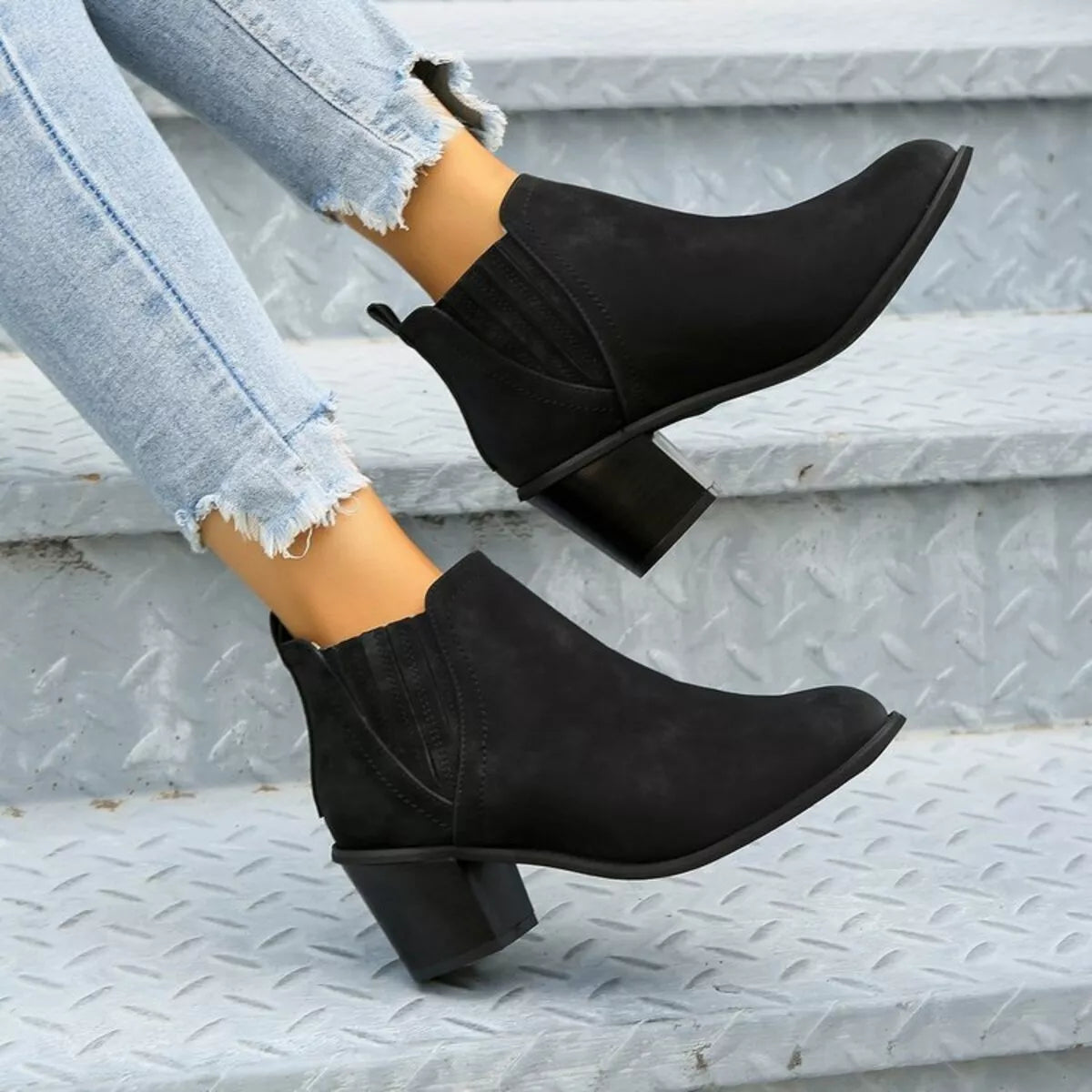 Point Toe Block Heels Boots