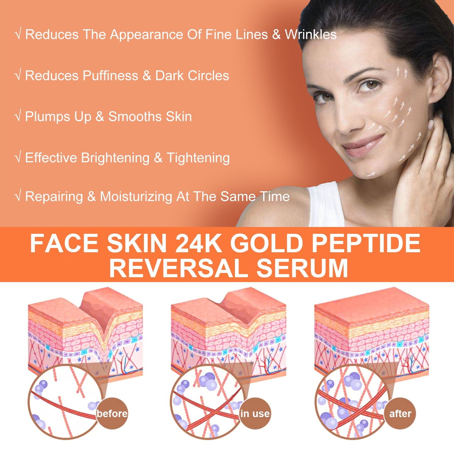 Hoygi 24k Gold Peptide Reversal Serum, Moisturizing Anti-wrinkle Firming And Anti-aging Essence