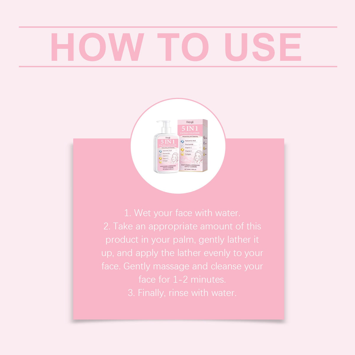 Hoygi 5 In 1 Multi-Effect Facial Cleanser, Gentle Skin-Friendly Daily Cleansing Pump Face Wash
