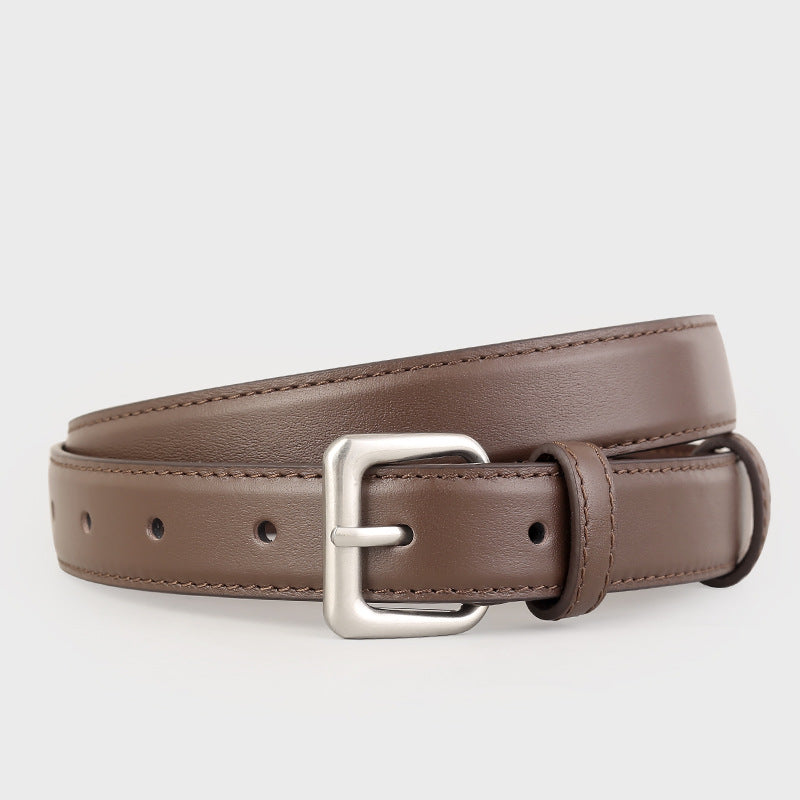 Classic Leather Belt with Silver Buckle