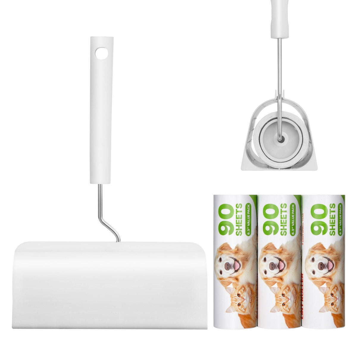 Sticky Lint Roller, 3 Pack Large Pet Hair Rollers Remover Set, 270 Sheets Extra Sticky Lint Roller With Upgraded Handle, Portable Cat And Dog Hair Remover For Carpet, Couch, Clothing And Bedding