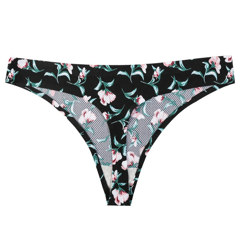Printed Breathable One Piece Low Waist Thong Women