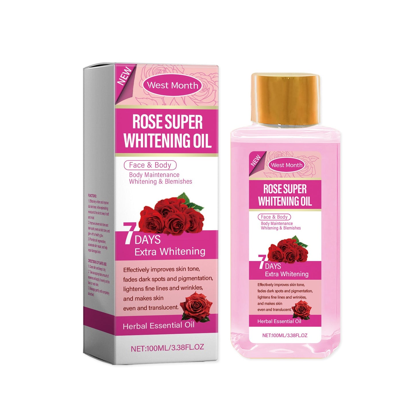 West&Month Rose Body Oil, Moisturizing, Hydrating, Hydrating And Purifying Daily Care Soothing Body Rose Oil