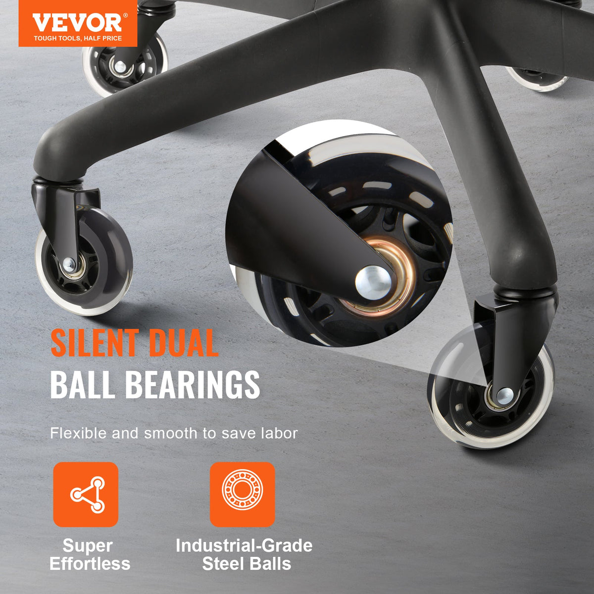 VEVOR Office Chair Wheels, Set Of 5, 3 Inch Caster Wheels Replacement For Hardwood Floors And Carpet, Heavy Duty Computer Gaming Desk Casters With 130 Lbs Load Capacity, Universal Fit For Most Chairs