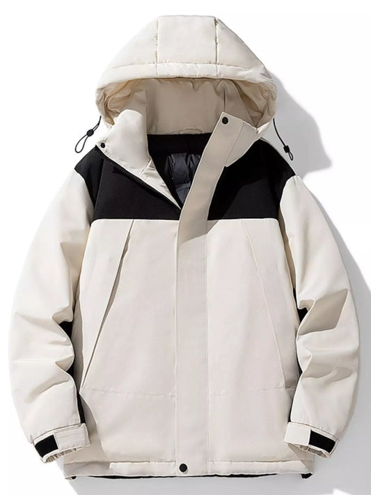 Men's Plus Size Hooded Color Block Padded Winter Coat