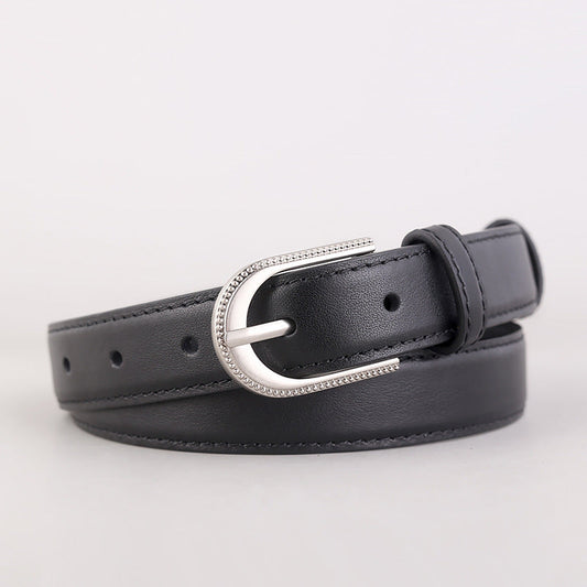Leather Belt with Rhinestone Buckle