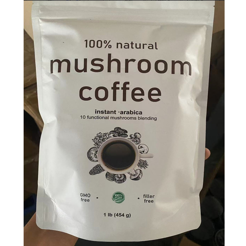 10in1 Mushroom Coffee Powder, Premium Arabica Instant Coffee Blend With Mane, Reishi, Chaga  8 Functional Mushrooms, Low Caffeine, Non GMO, FillerFree,1 LB