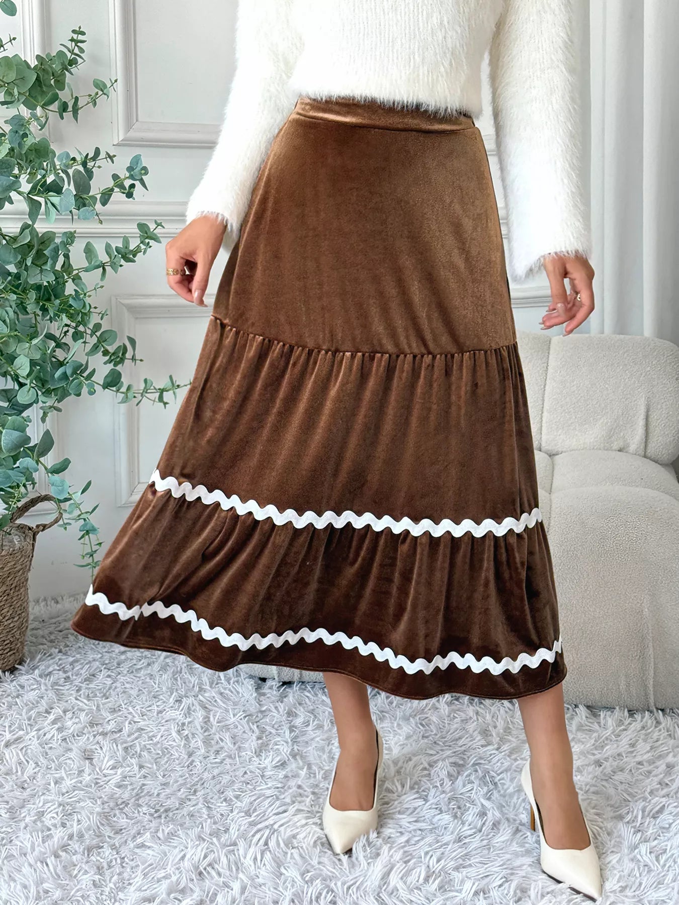 Velvet Tiered Midi Skirt