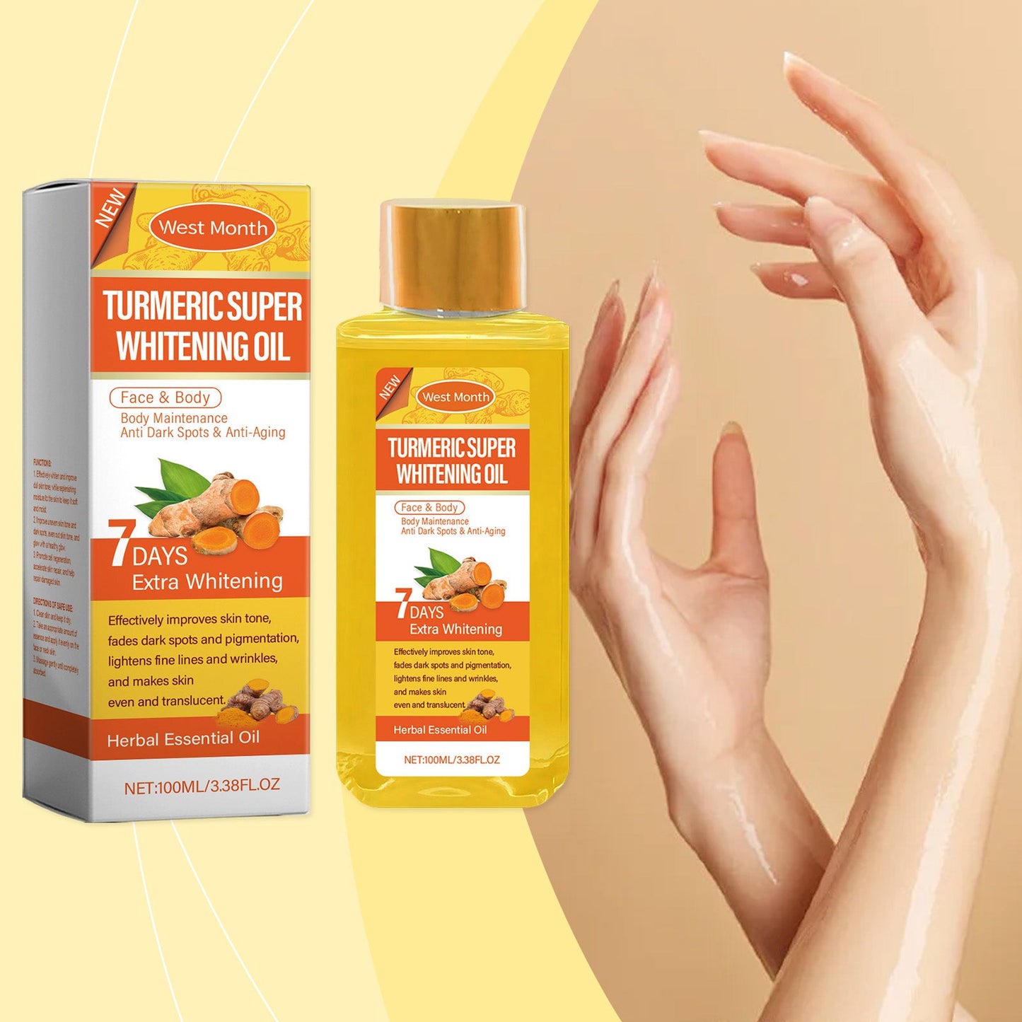 West&Month Turmeric Body Whitening Oil, Daily Gentle Moisturizing Body Skin Delicate Skin Oil