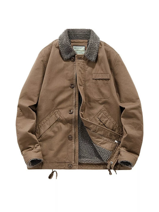 Men's Plus Size Sherpa Collar Button Up Jacket