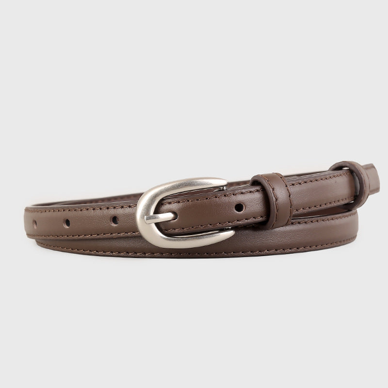 Leather Skinny Belt with Silver Buckle
