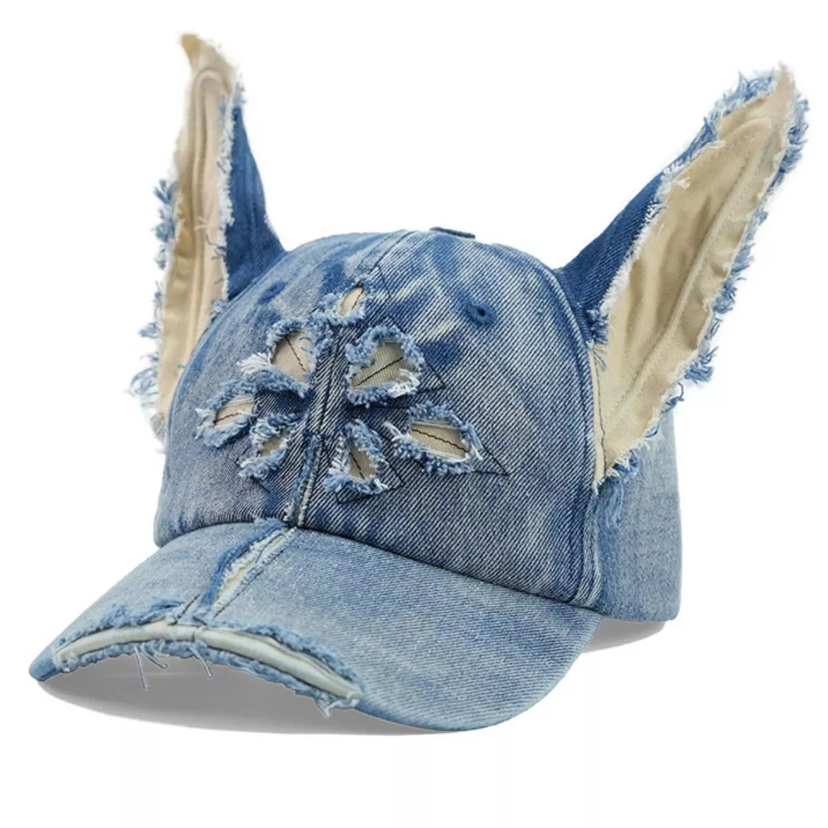 Washed Dog Ear Distressed Denim Baseball Cap