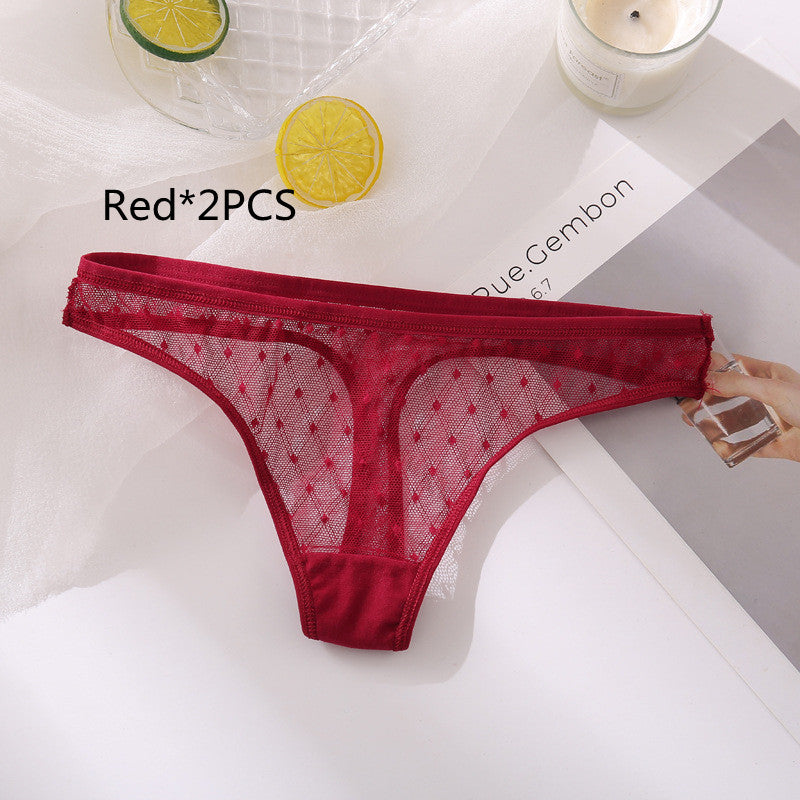 Ladies Hollow Sexy Solid Color Low Waist High Slit Briefs