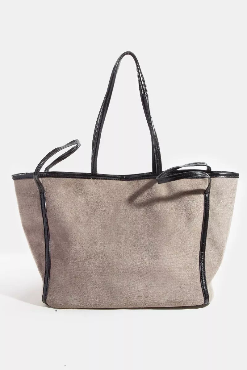 Fame Suede Tote Faux Leather Trim Shoulder Strap