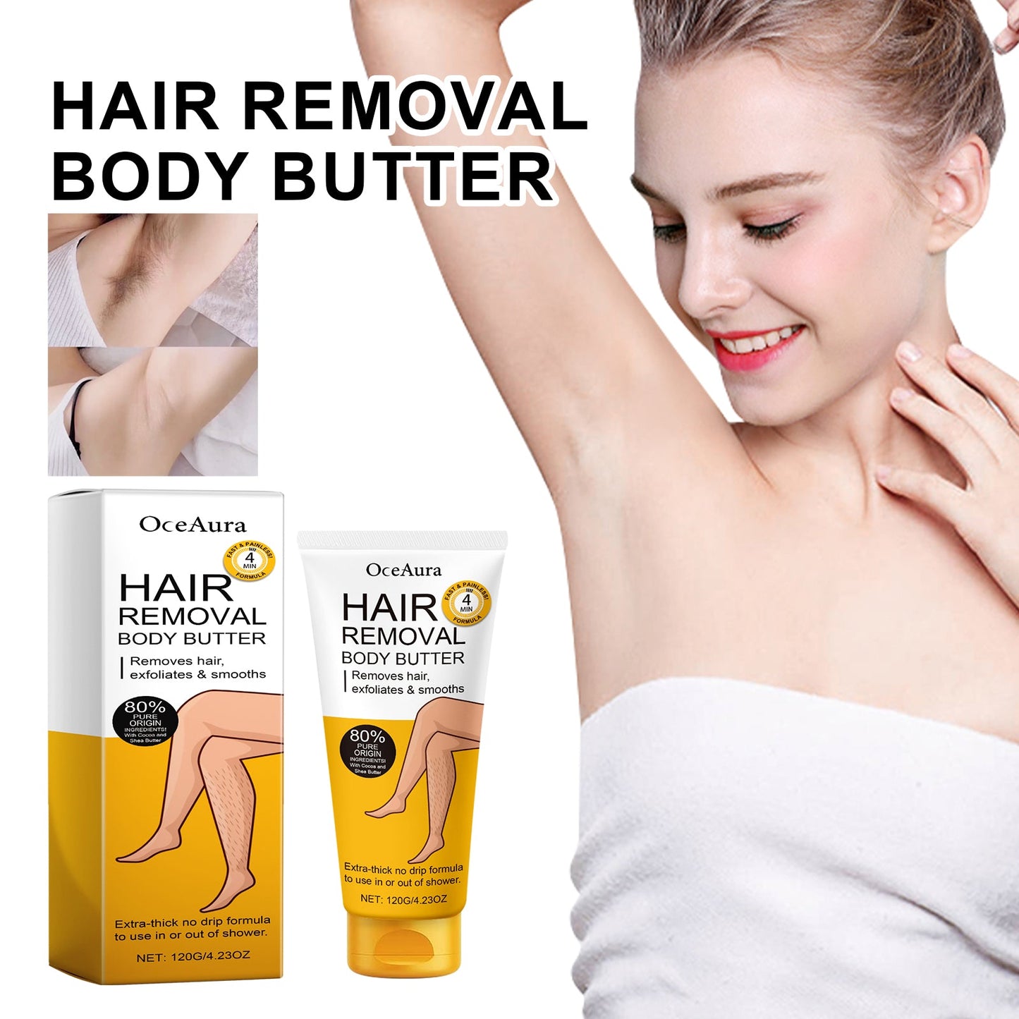 OceAura Hair Removal Body Butter, Gentle Hair Removal Non-Irritating Underarm Leg Hair Hand Hair Deep Cleansing Hair Removal Cream For Skin
