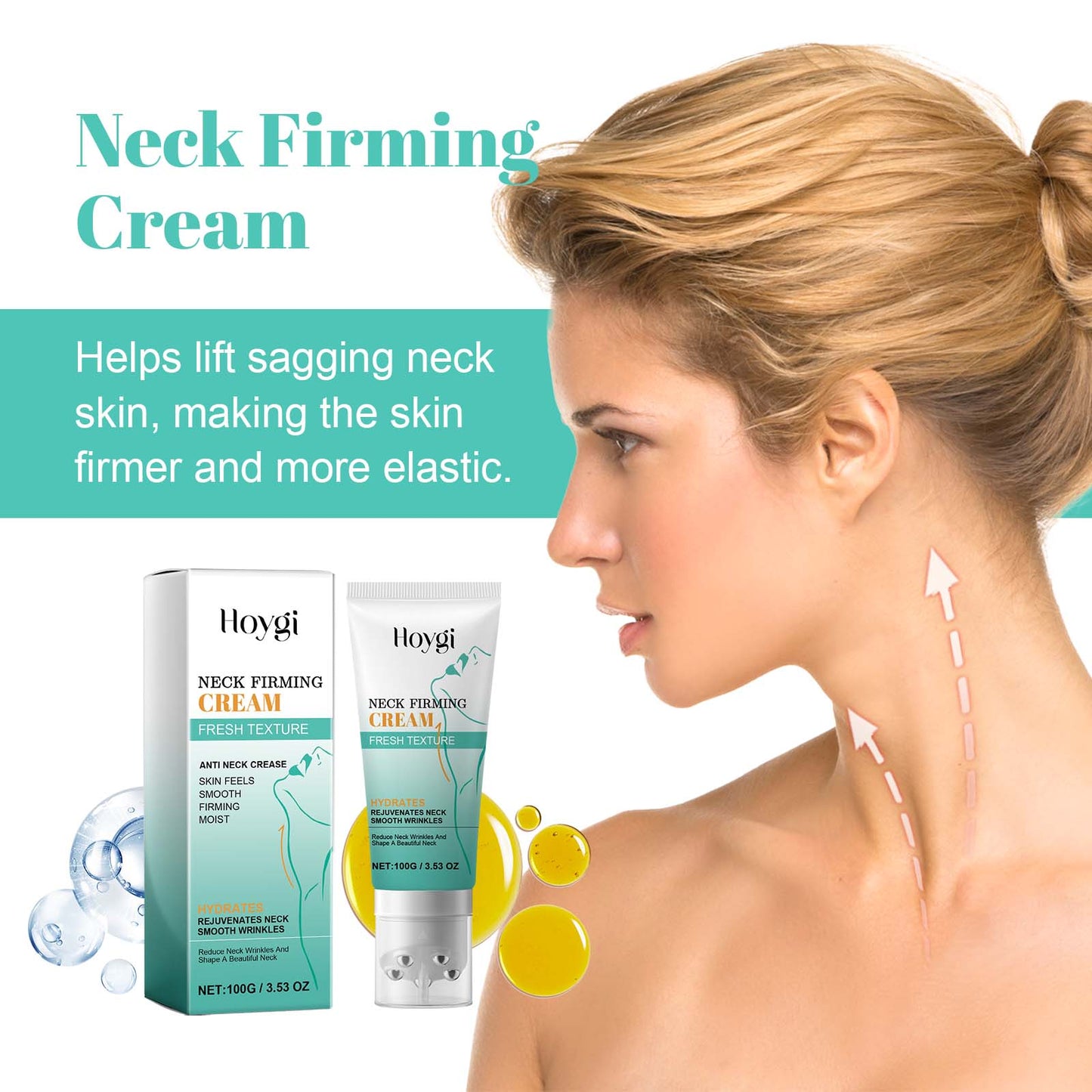 Hoygi Neck Firming Cream, Lighten Neck Lines Firming Brightening Skin Hydrating Anti-Wrinkle Firming Lifting Cream