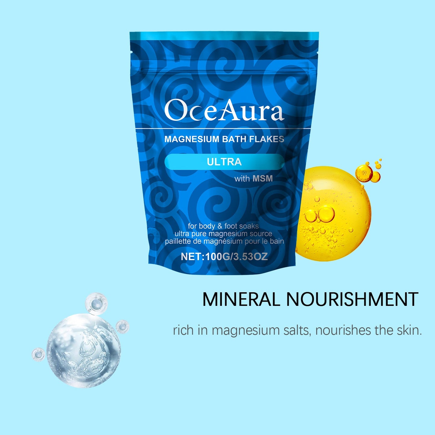 OceAura Magnesium Bath Salt Sheets For Daily Cleaning, Nourishing, Comfort, Gentlness And Discomfort Relief. Shower Bag And Bath Sheets