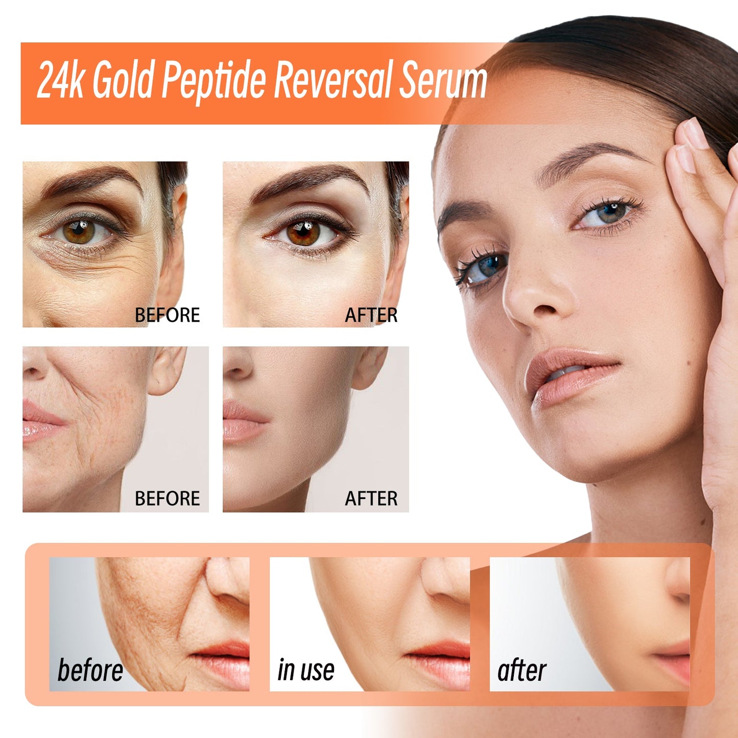 Hoygi 24k Gold Peptide Reversal Serum, Moisturizing Anti-wrinkle Firming And Anti-aging Essence