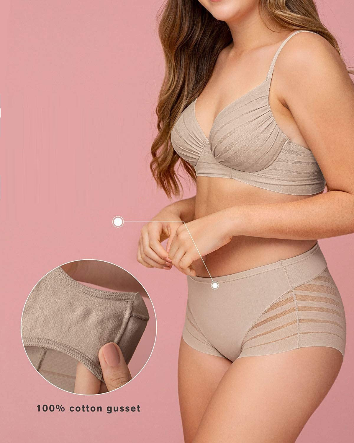 High Waist Ice Silk Breathable Belly Extraction Hip-lifting Striped Cotton Crotch Women's Underwear